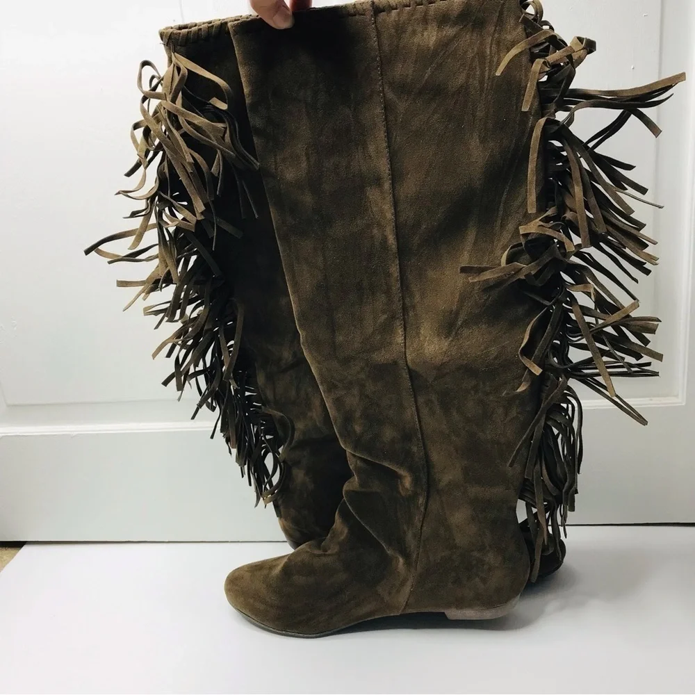DIBA Taupe Midrise Heart Tee Fringe Tall Boots Size 9